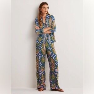 BODEN Pull On Fluid Trousers in Baltic, Aztec Geo